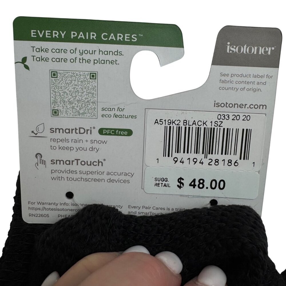 Isotoner NEW smartDri Gloves Women's One Size Black SmarTouch Faux Fur Lining - Picture 3 of 10